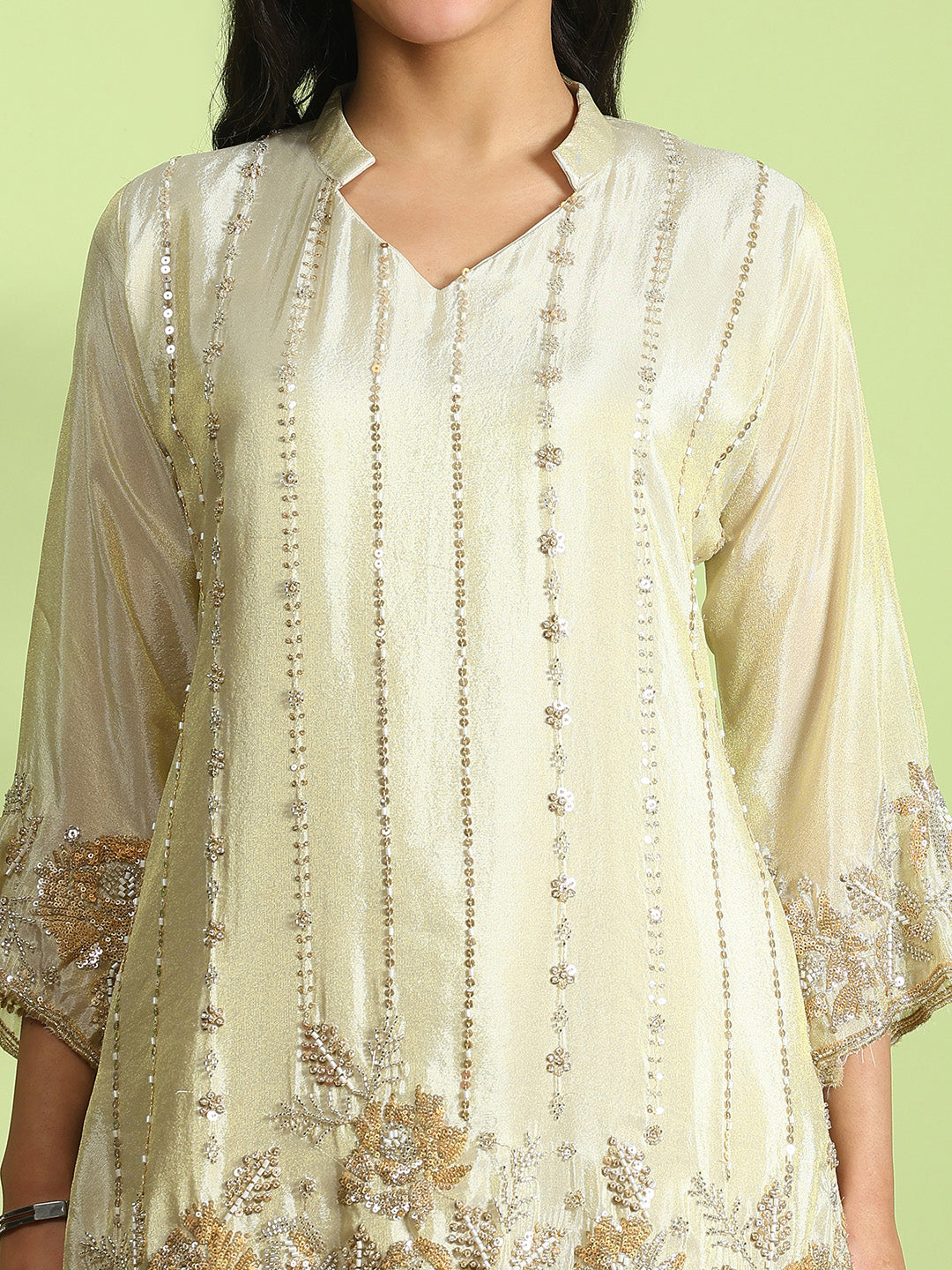 Embroidered Chinon Kurta With Pant