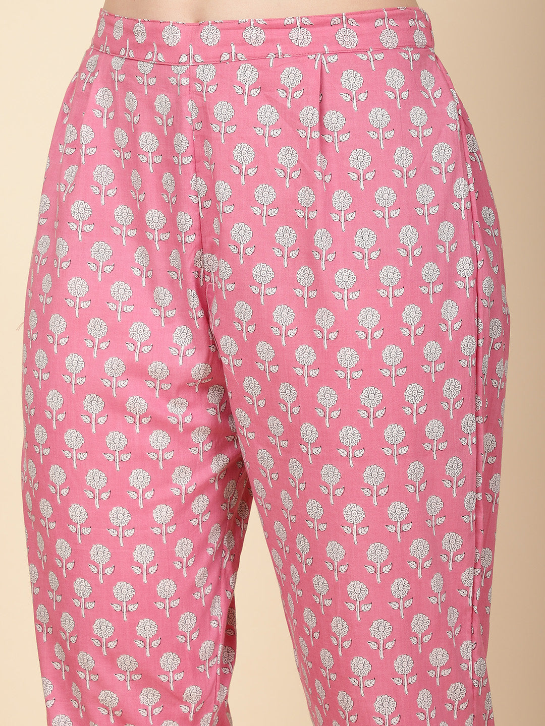 Floral Printed Cotton Kurti With Pants
