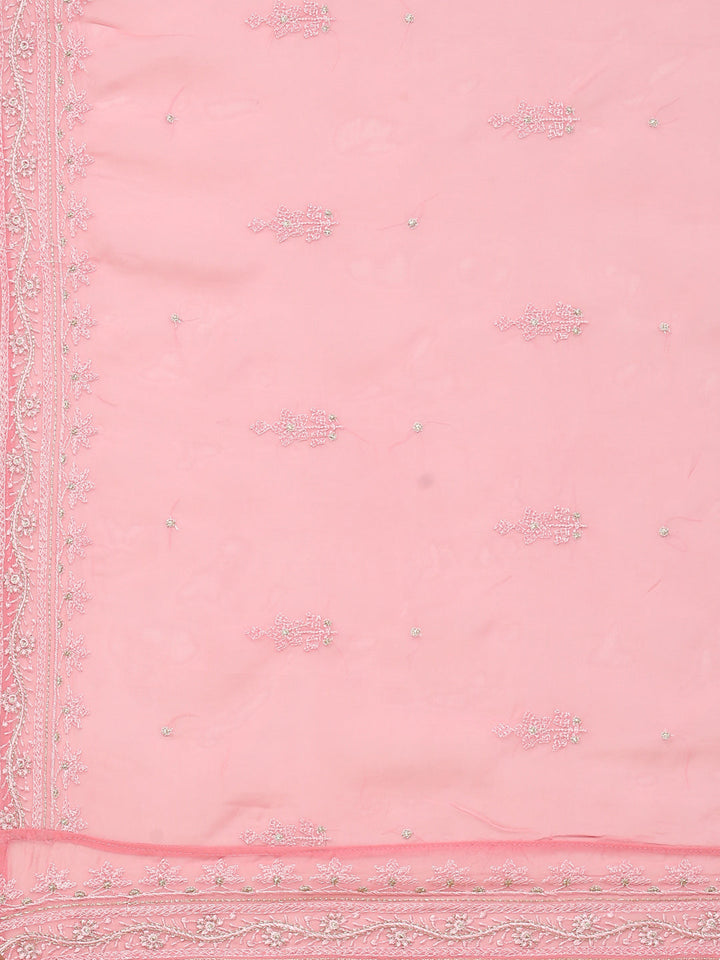 Resham Embroidered Booti Organza Kurta With Pants &amp; Dupatta