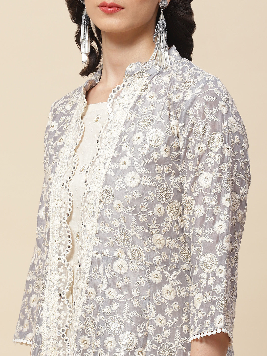 Embroidered Cotton Gown With Jacket