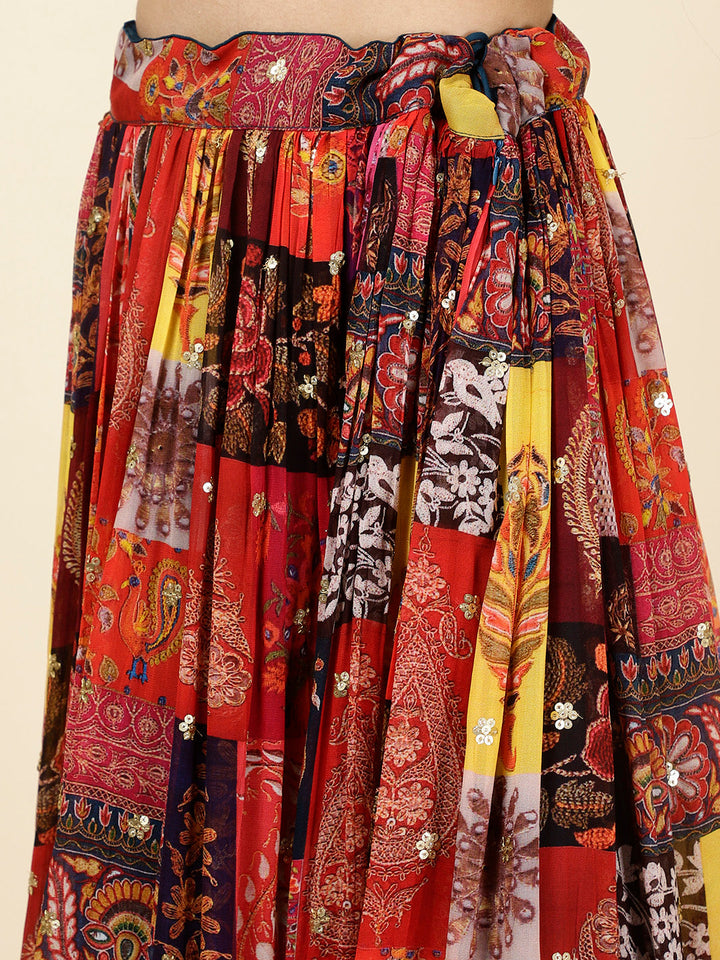 Sequence Embroidered Georgette Choli With Lehenga &amp; Dupatta