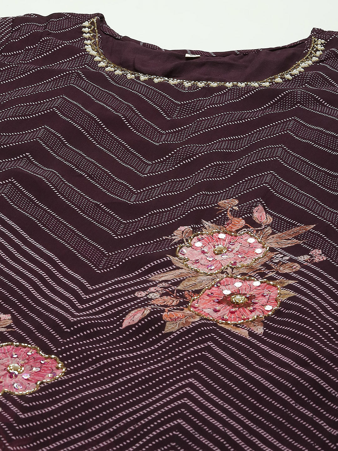 Floral Printed Georgette Kurta With Pants &amp; Dupatta