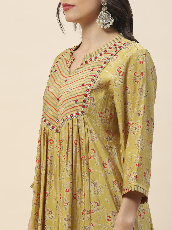 Yoke Embroidery Cotton Kurta With Pants