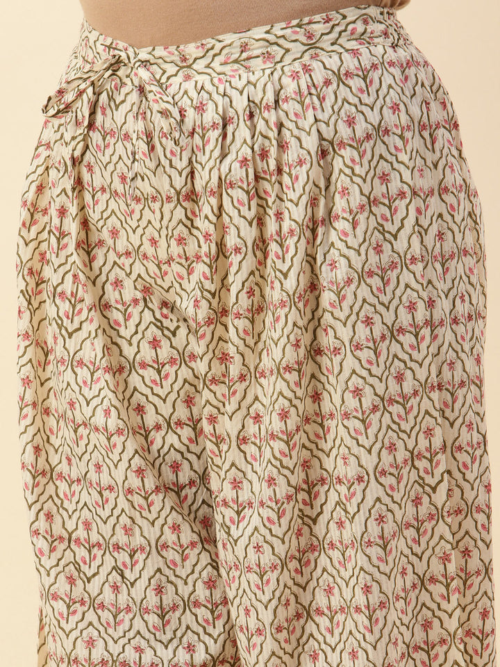 Printed Cotton Kurta With Pants &amp; Dupatta