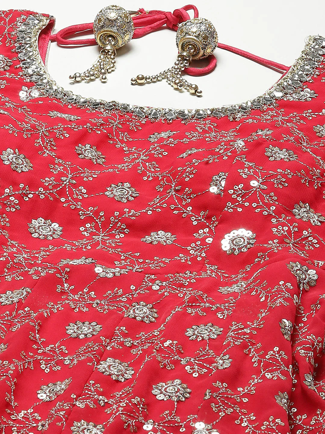 Sequin Embroidered Georgette Kurta With Dupatta
