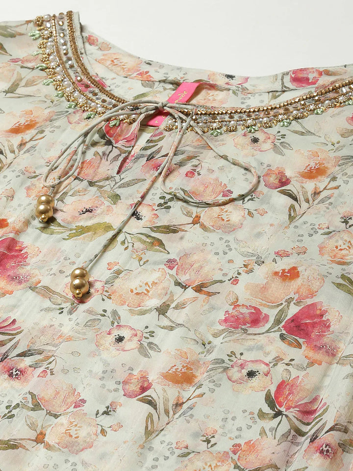 Floral Printed Organza Kurta With Palazzo &amp; Inner