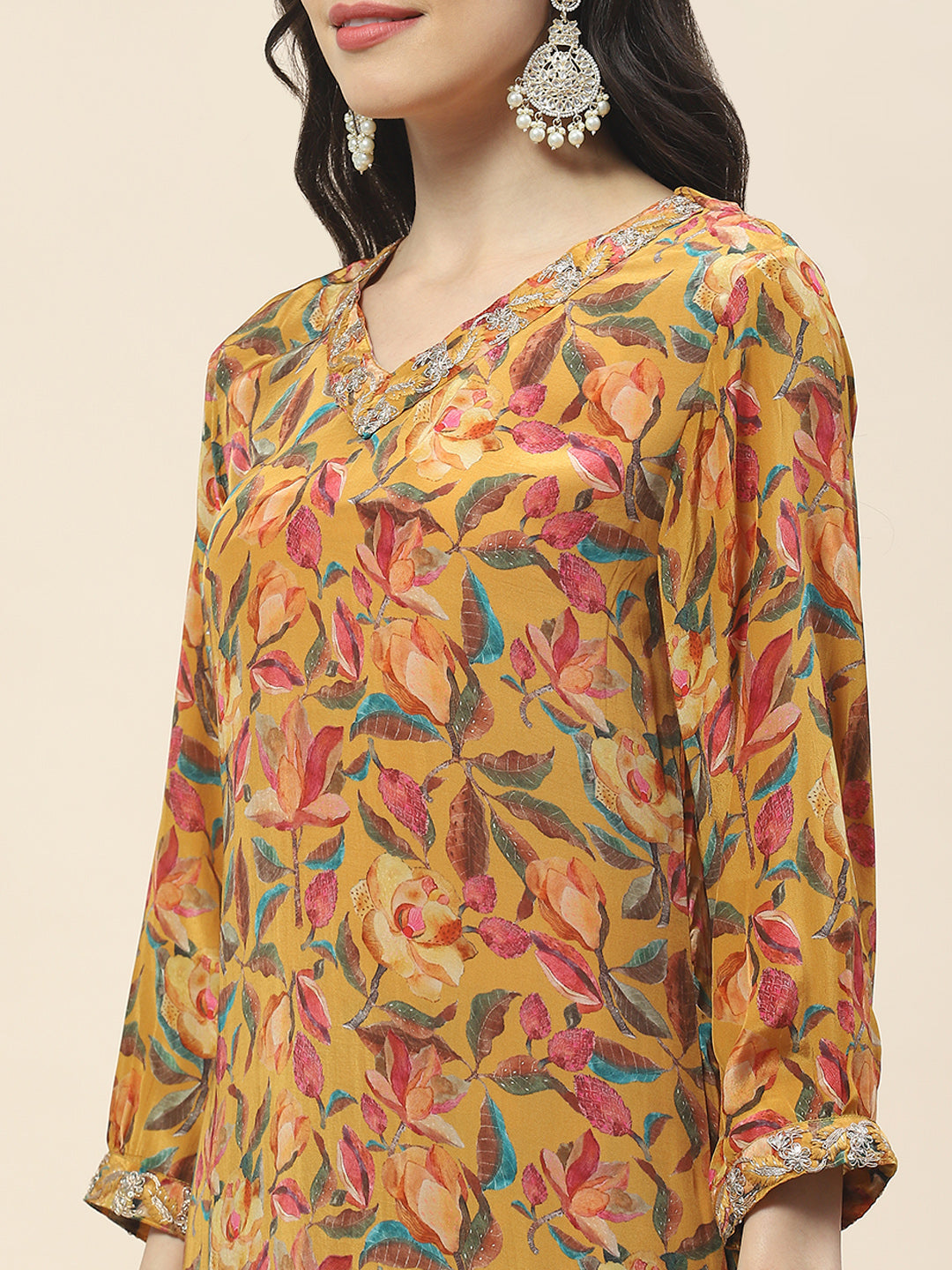Printed Crepe Kurta With Pants