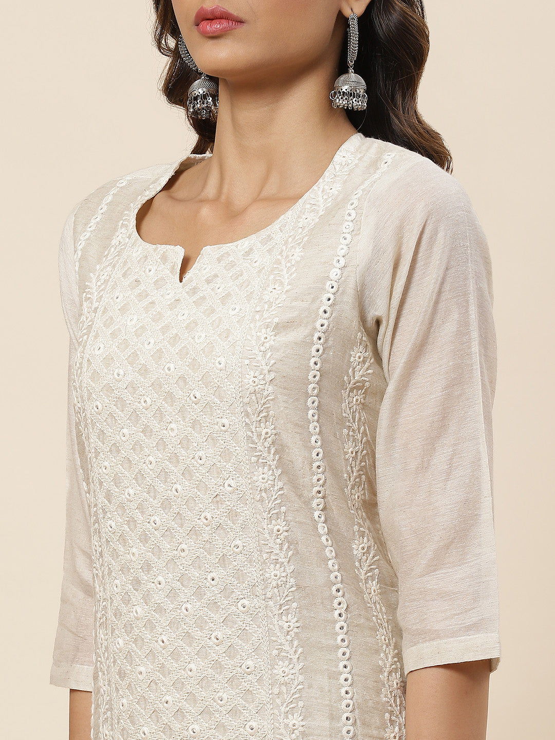 Embroidered Chanderi Kurta With Pants
