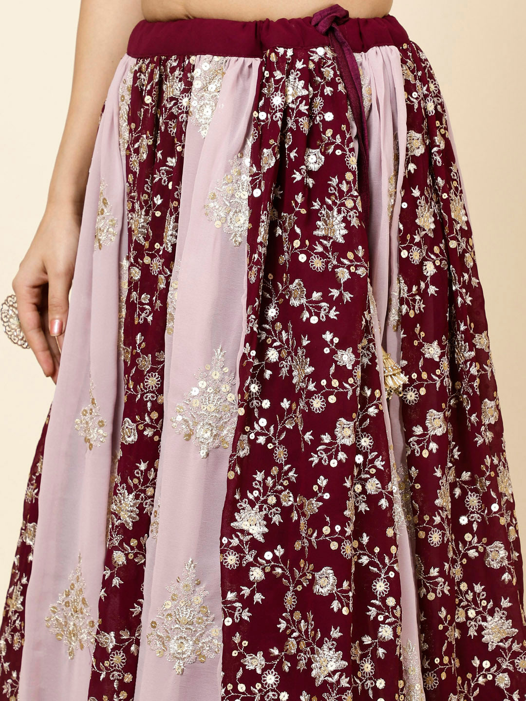 Zari Embroidered Georgette Choli With Lehenga &amp; Dupatta