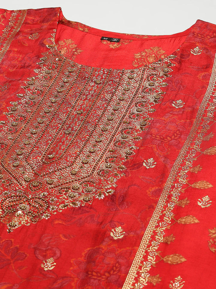 Floral Printed Handloom Kurta With Pants &amp; Dupatta