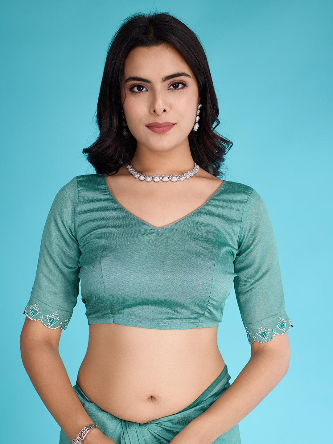 Embroidered Chinon Saree