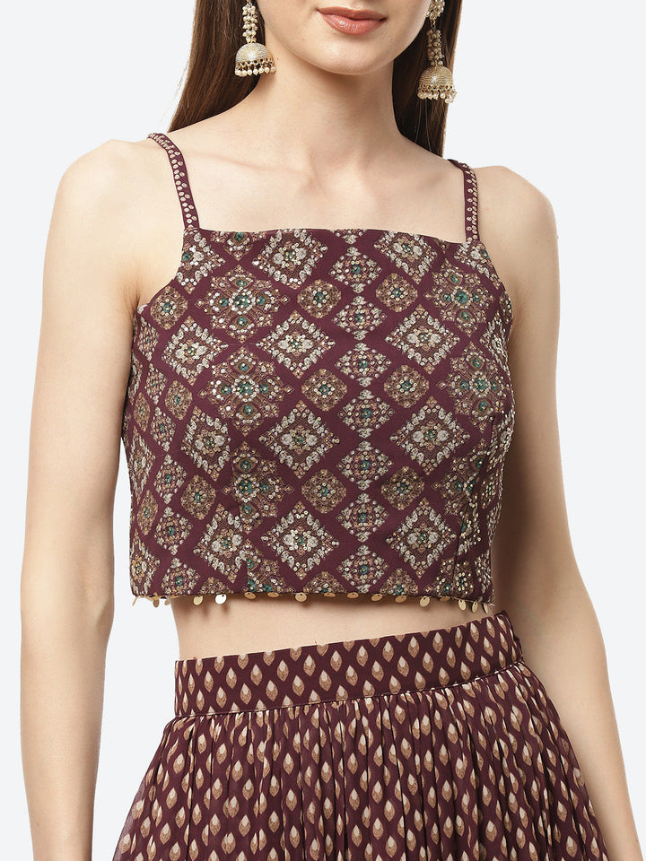 Paisley Printed Crepe Jacket With Lehenga Choli And Net Dupatta