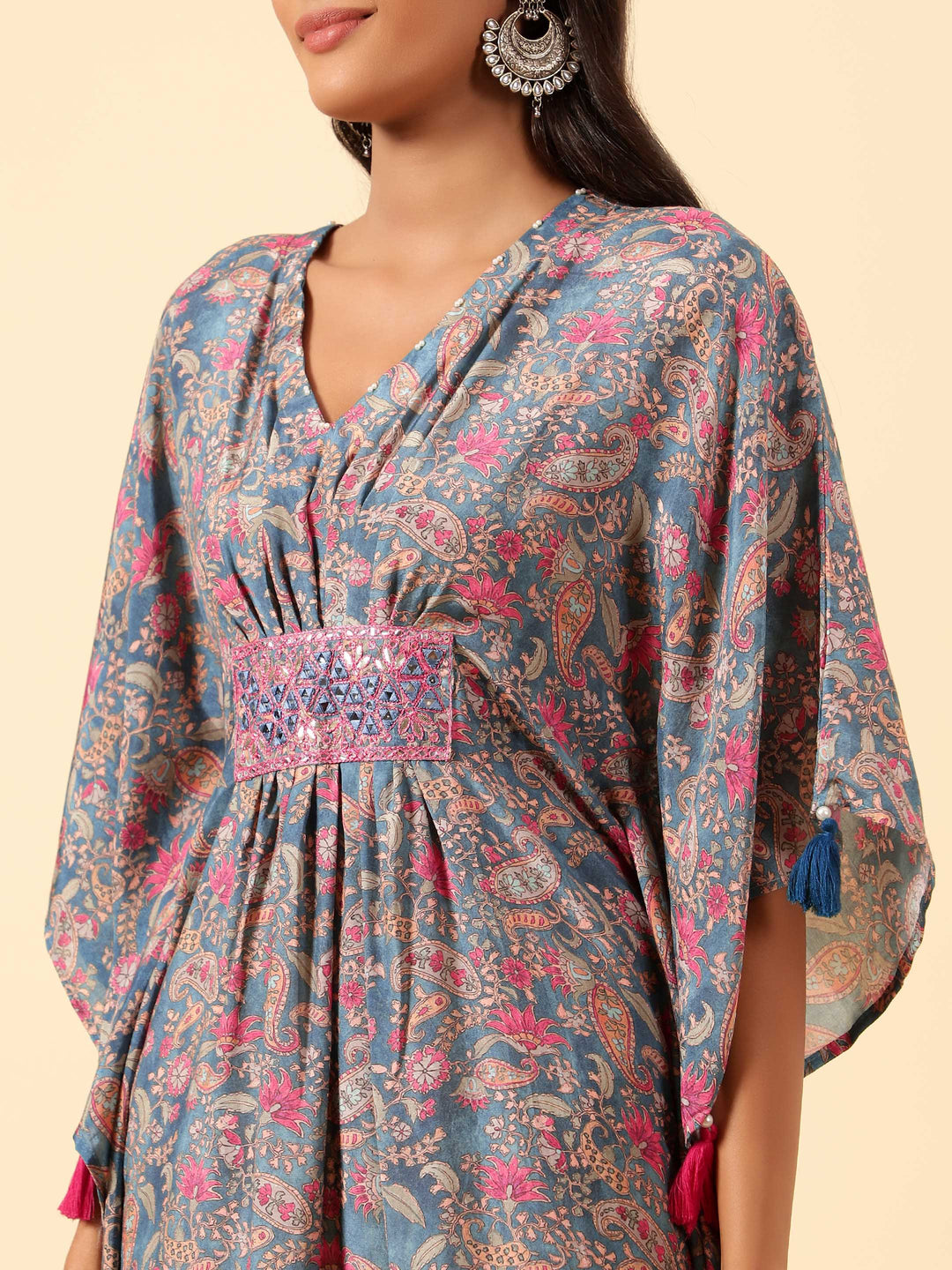 Floral Printed Muslin Kaftan Kurta