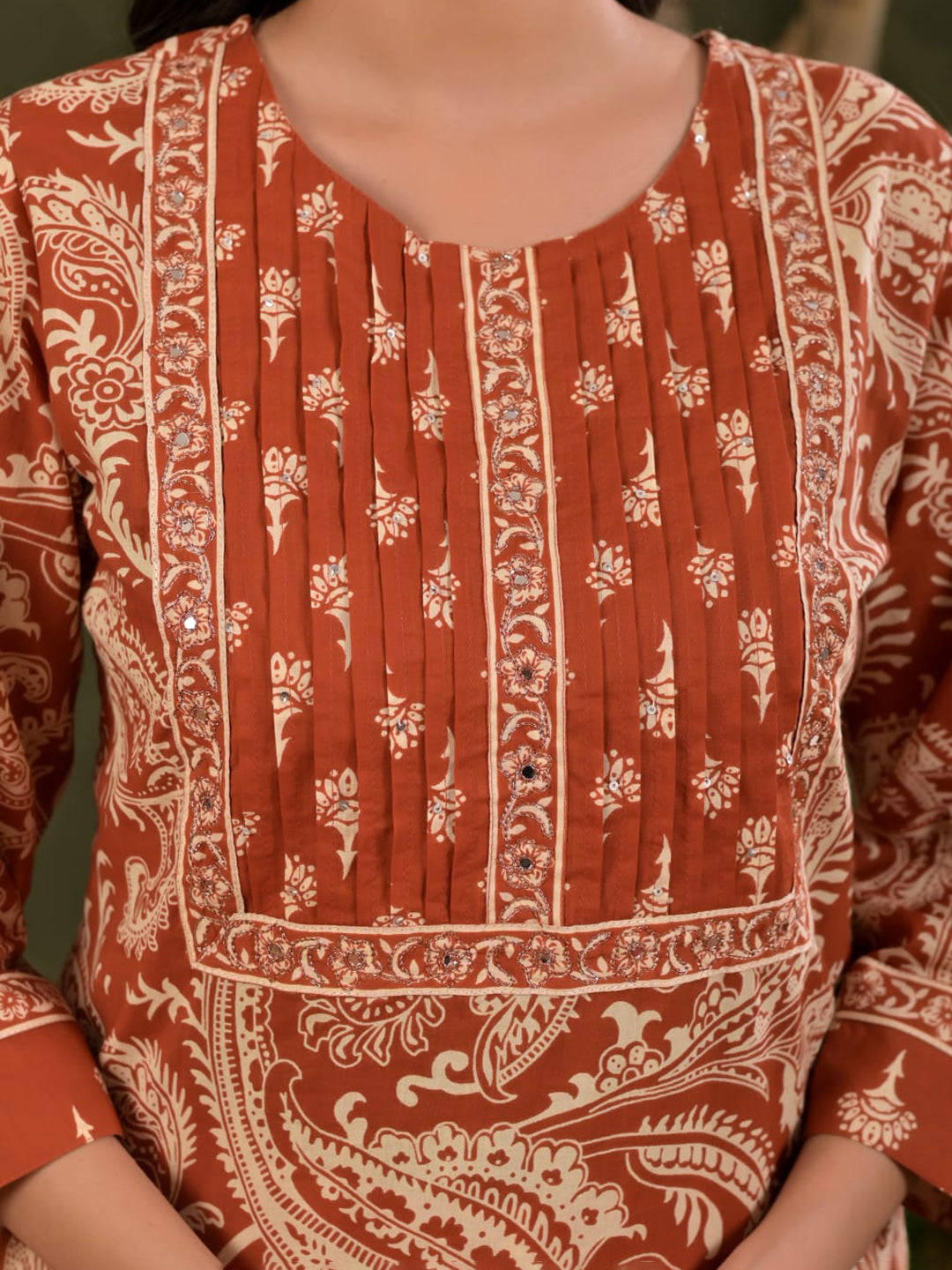 Red Embroidered Cotton Blend Straight Suit Set With Dupatta