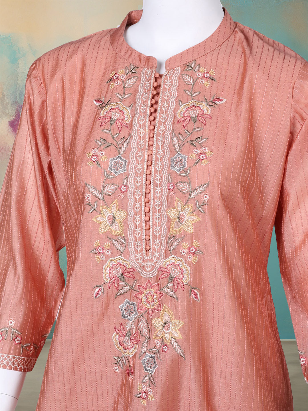 Embroidered Chanderi Kurta With Pant &amp; Dupatta
