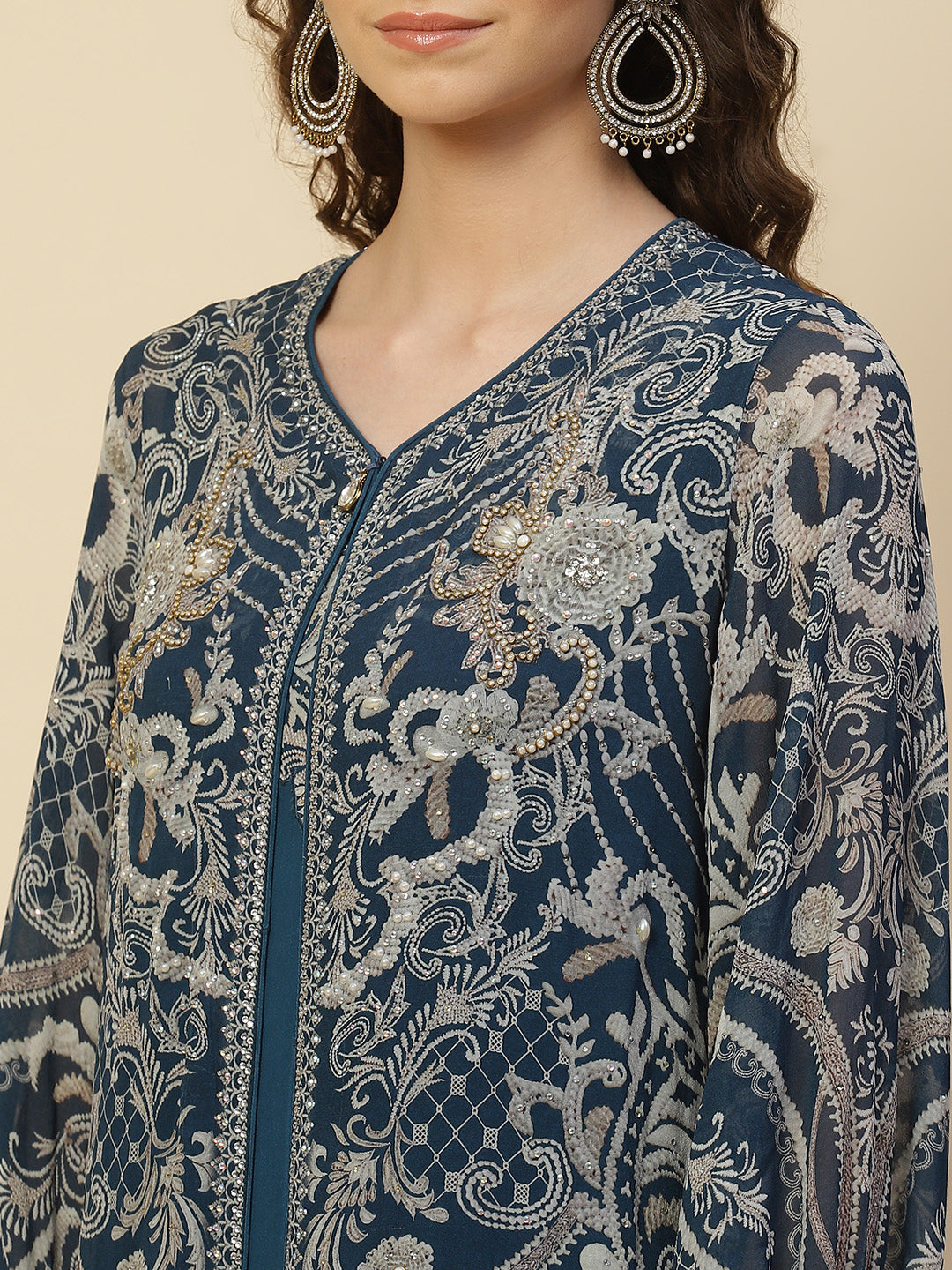 Digital Floral Printed Georgette Gown With Jacket
