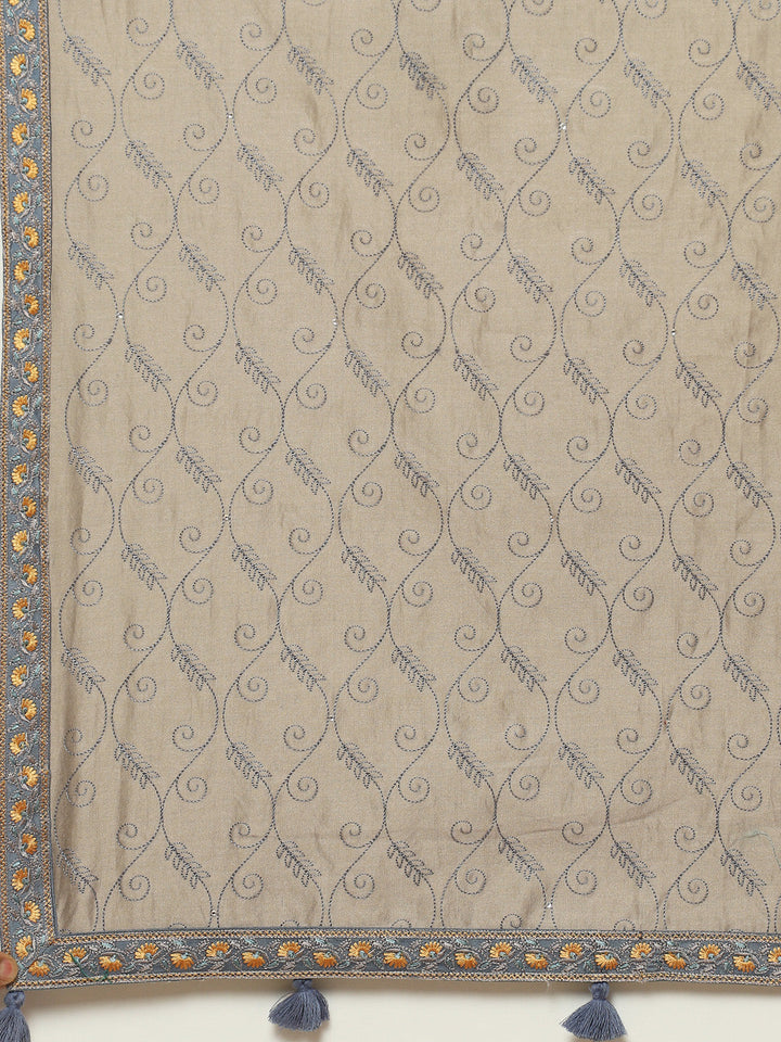 Resham Booti Cotton Kurta With Pant &amp; Dupatta