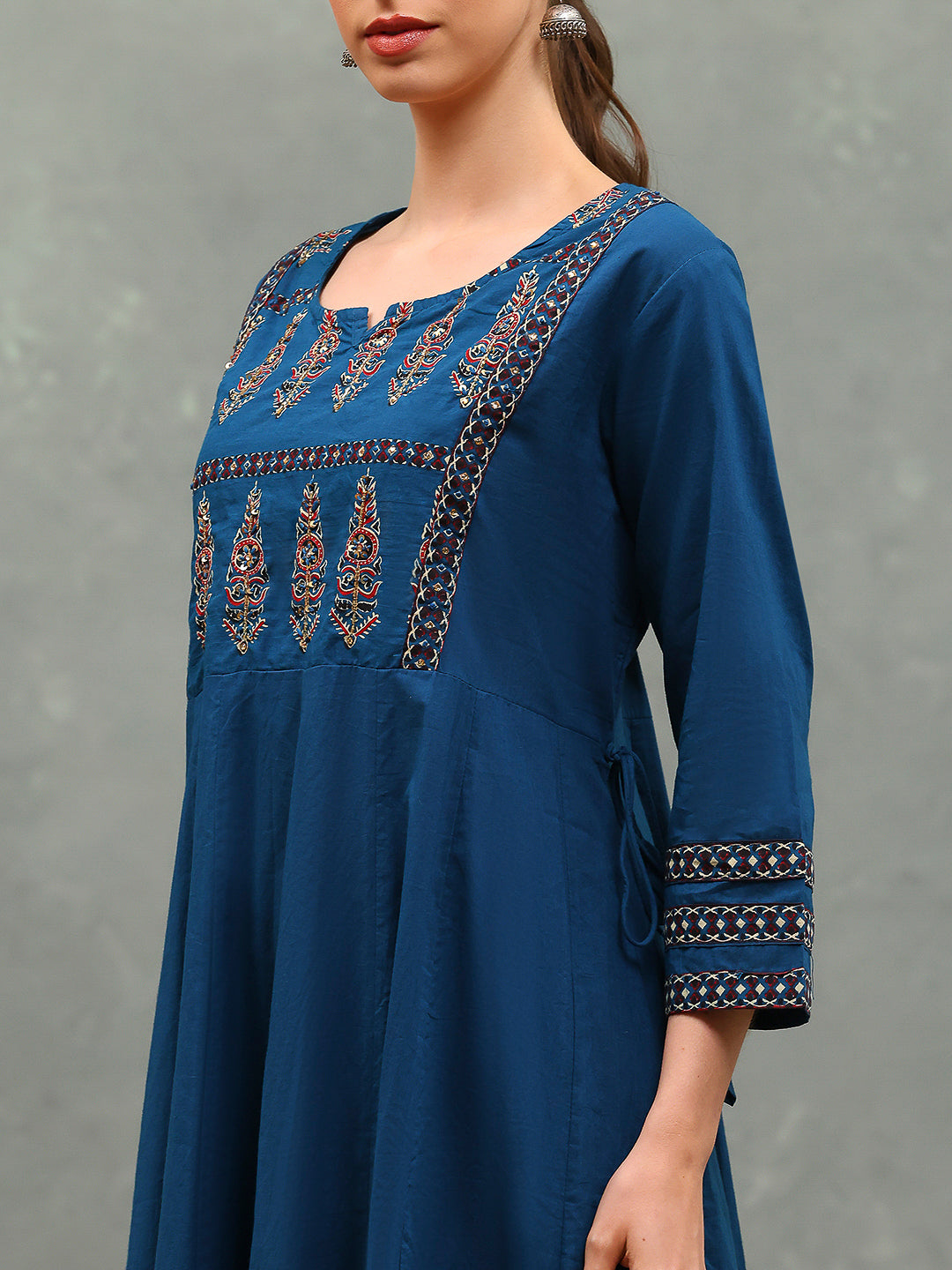 Embroidered Cotton Kurta With Pants &amp; Dupatta