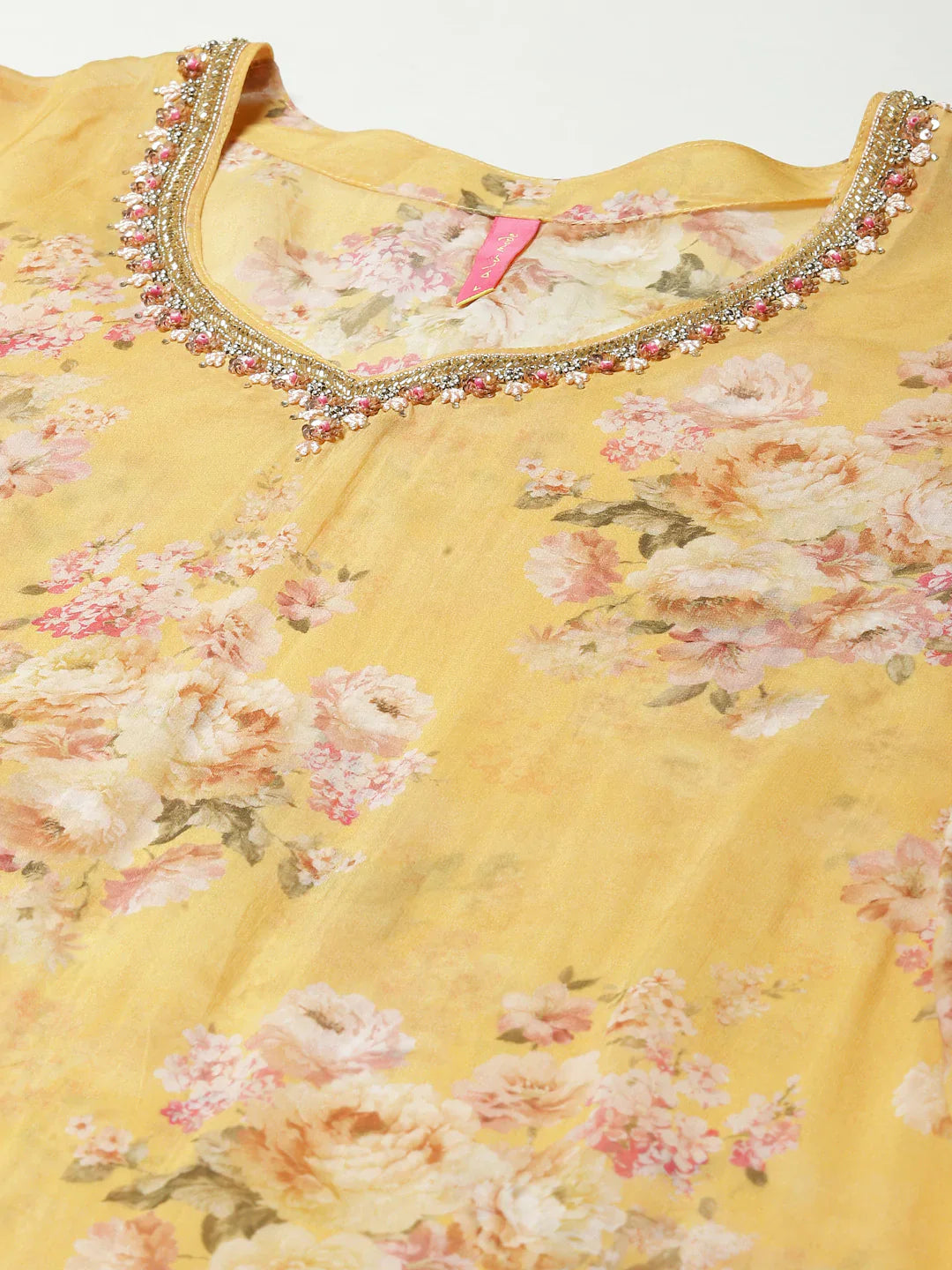 Floral Printed Organza Kurta With Palazzo &amp; Inner