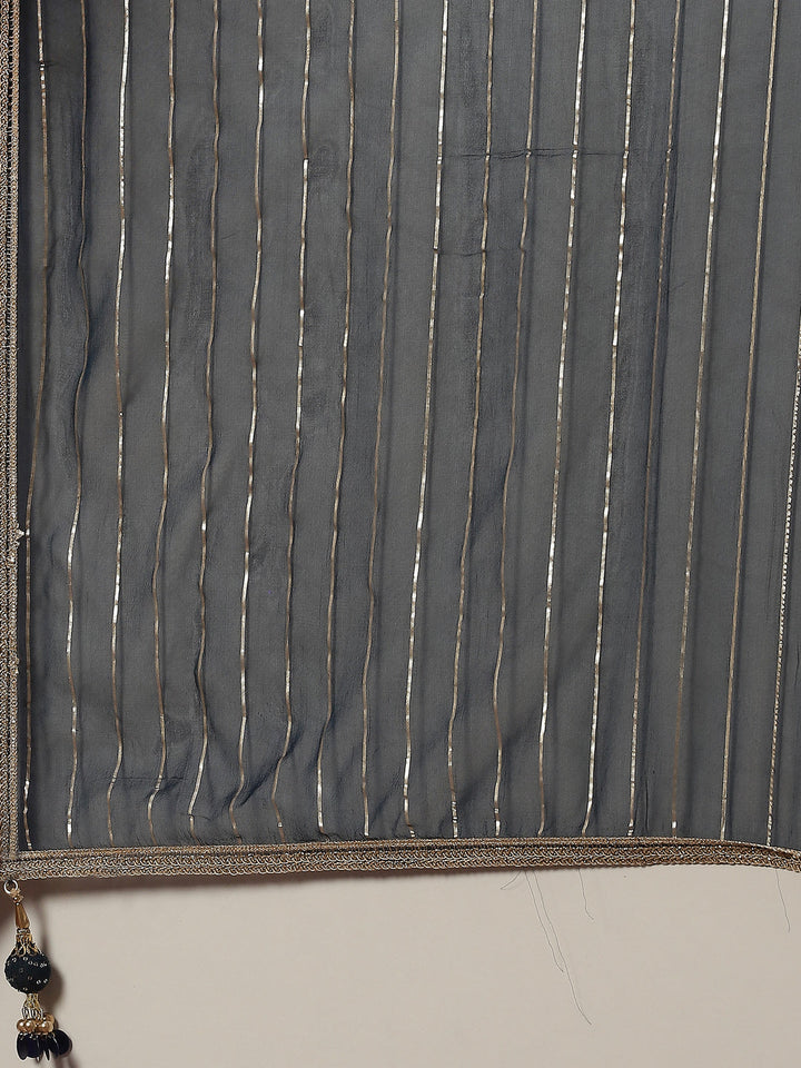 Sequin Embroidered Georgette Kurta With Sharara &amp; Dupatta