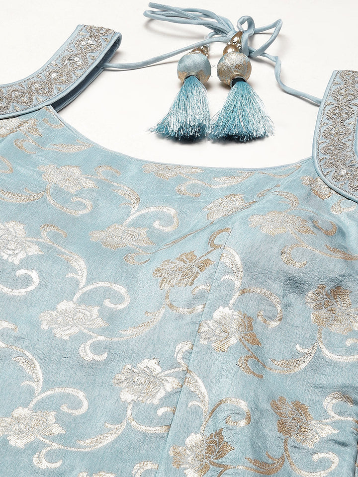 Floral Woven Georgette Kurta With Sharara &amp; Dupatta