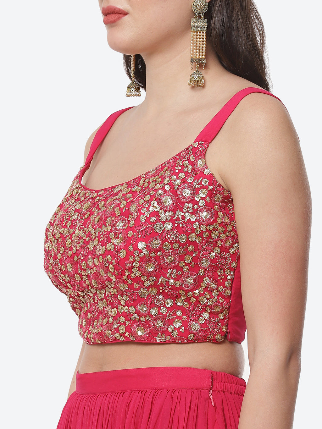 Embroidered Georgette Top With Pleated Palazzo & Jacket