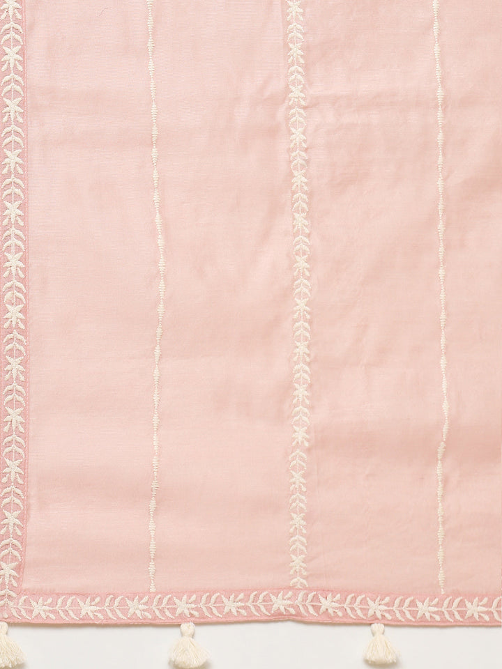 Resham Neck Booti Cotton Kurta With Pant &amp; Dupatta