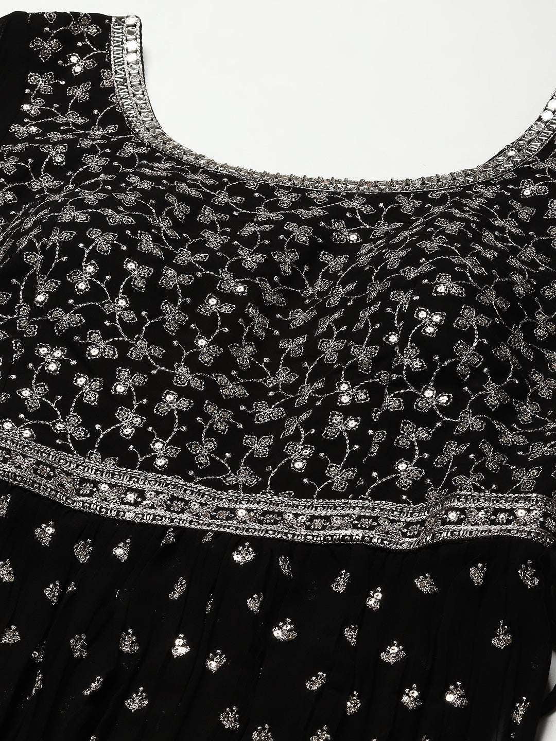 Zari Embroidered Georgette Kurta With Pants &amp; Dupatta