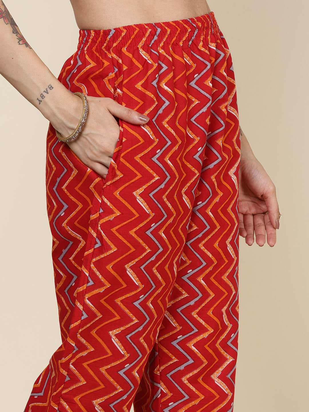 Printed Cotton Blend Kurta With Pants &amp; Dupatta