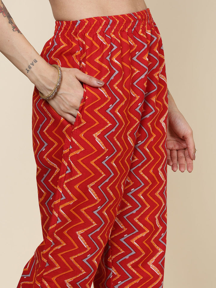 Printed Cotton Blend Kurta With Pants &amp; Dupatta