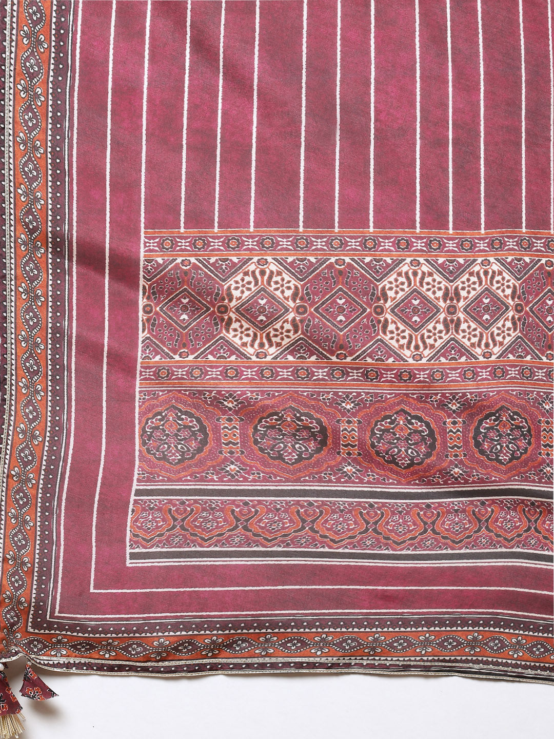 Printed Gota Neck Cotton Kurta With Palazzo & Dupatta