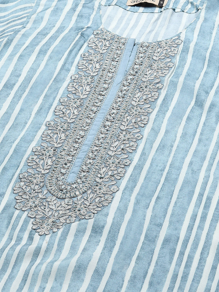 Neck Embroidered Printed Cotton Straight Kurta With Palazzo