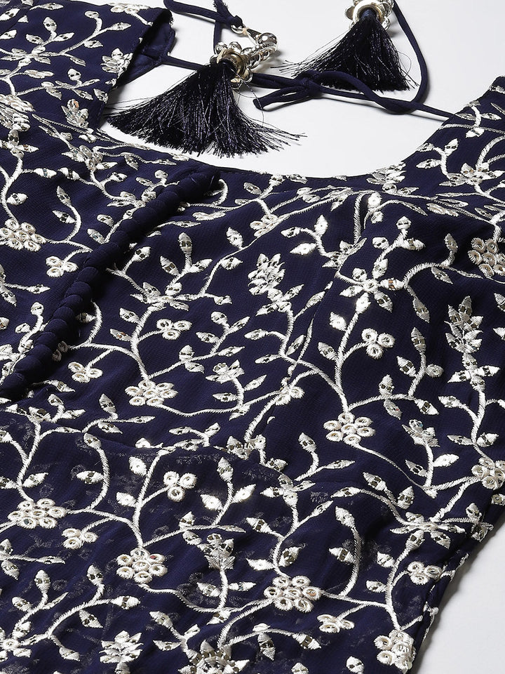 Embroidered Georgette Kurta With Palazzo &amp; Dupatta
