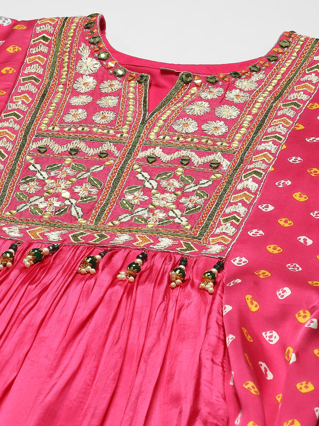 Bandhani Printed Crepe Kurta With Pants &amp; Dupatta
