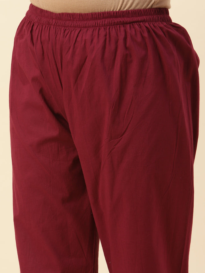 Printed &amp; Neck Embroidered Chanderi Kurta With Pants