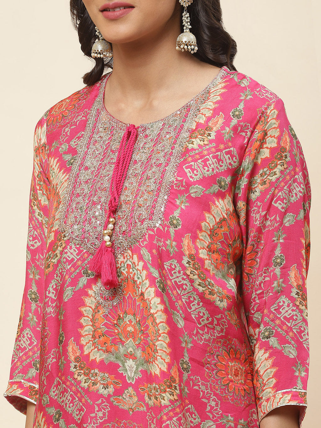 Floral Printed Cotton Kurta With Sharara & Dupatta