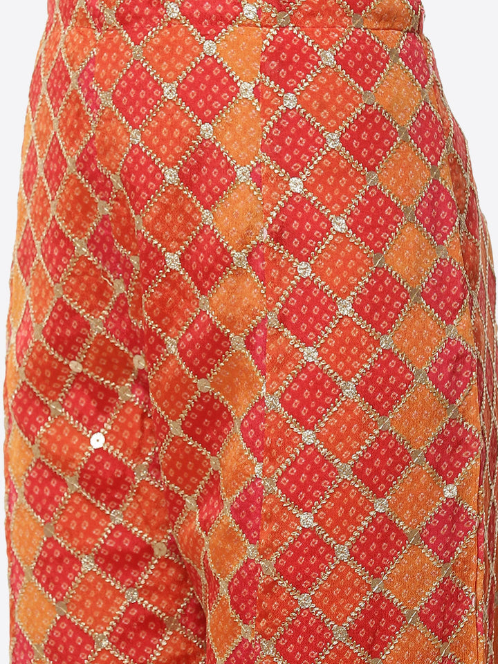 Bandhej Printed Georgette Top With Palazzo And Jacket