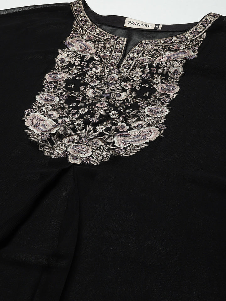 Yoke Embroidery Georgette Kurta With Pants