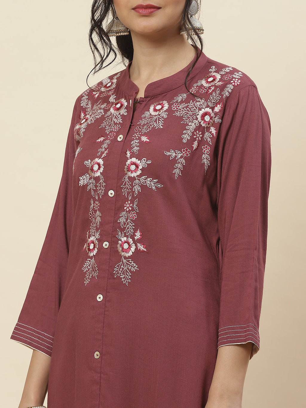 Neck Embroidered Cotton Kurta