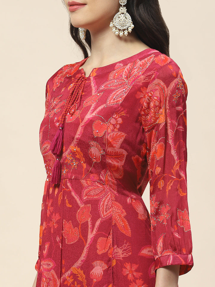 Floral Printed Muslin Kurta With Pants