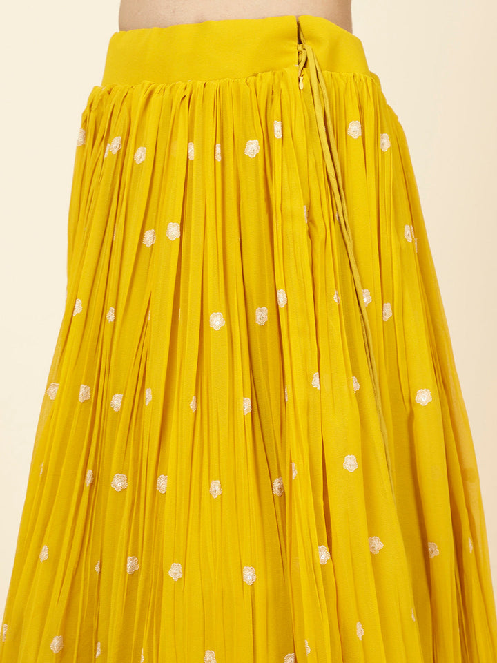 Embroidered Georgette Kurta With Skirt &amp; Dupatta