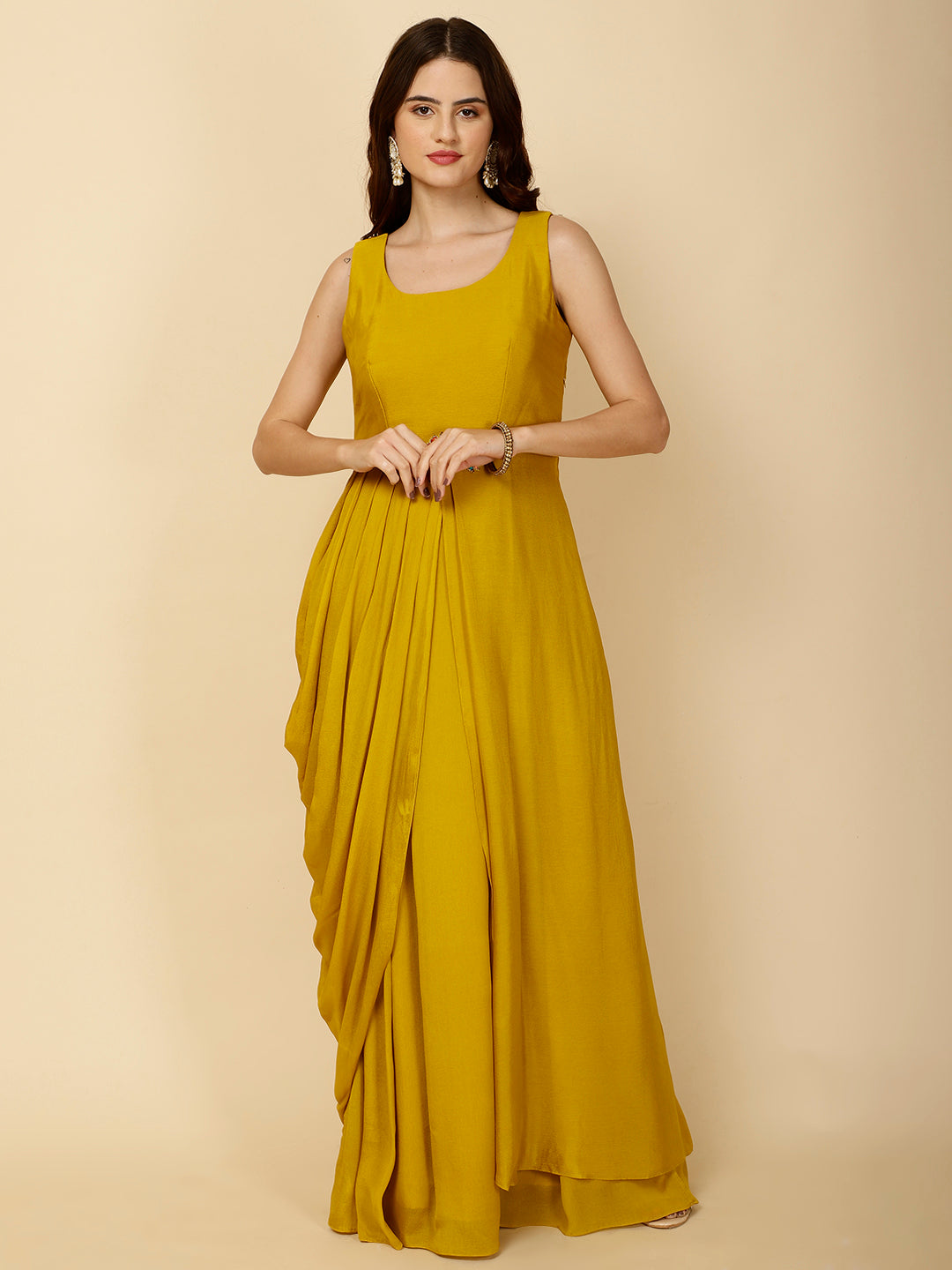 Plain Crepe Gown Dress With Jacket
