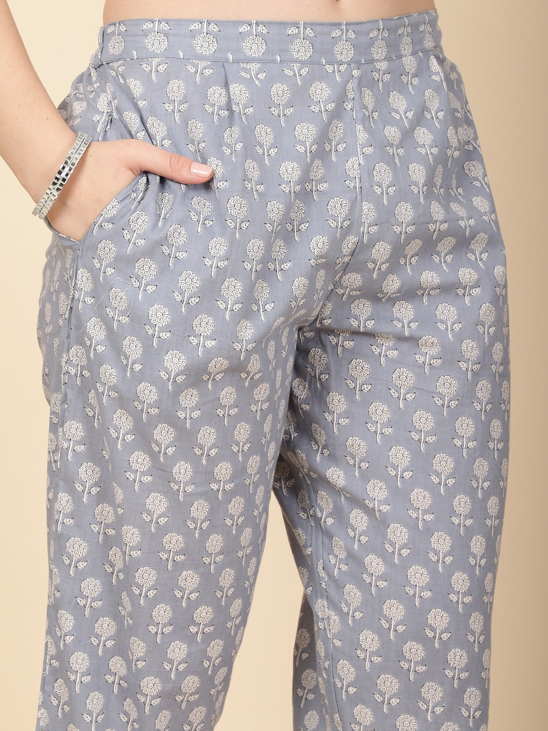 Floral Printed Cotton Kurti With Pants