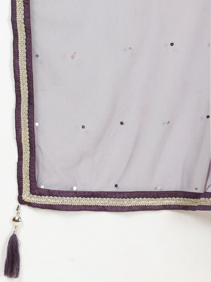 Resham Embroidered Crepe Kurta With Churidar &amp; Dupatta