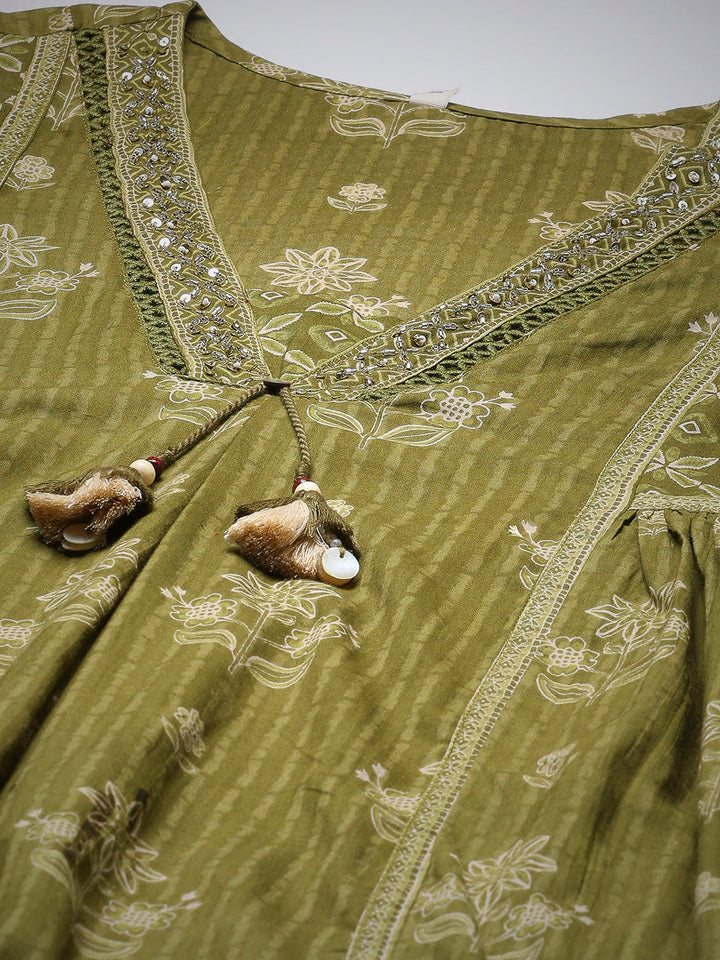 Mehndi Cotton Blend Printed Straight Suit Set