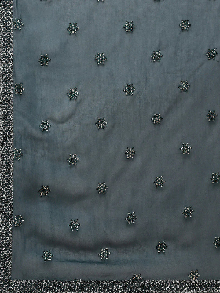 Resham Embroidered Georgette Kurta With Churidar &amp; Dupatta