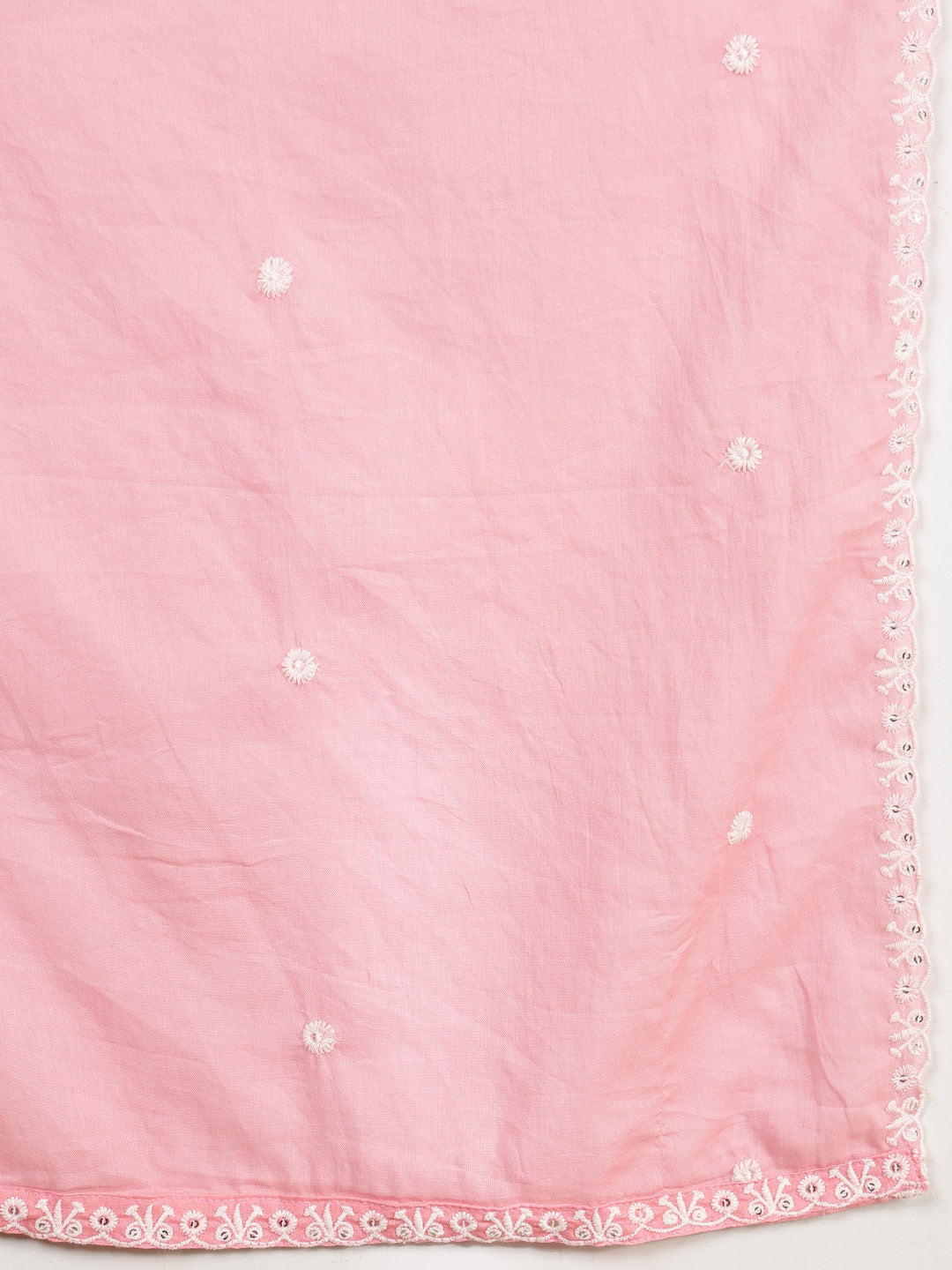 Embroidered Cotton Blend Kurta With Pants &amp; Dupatta