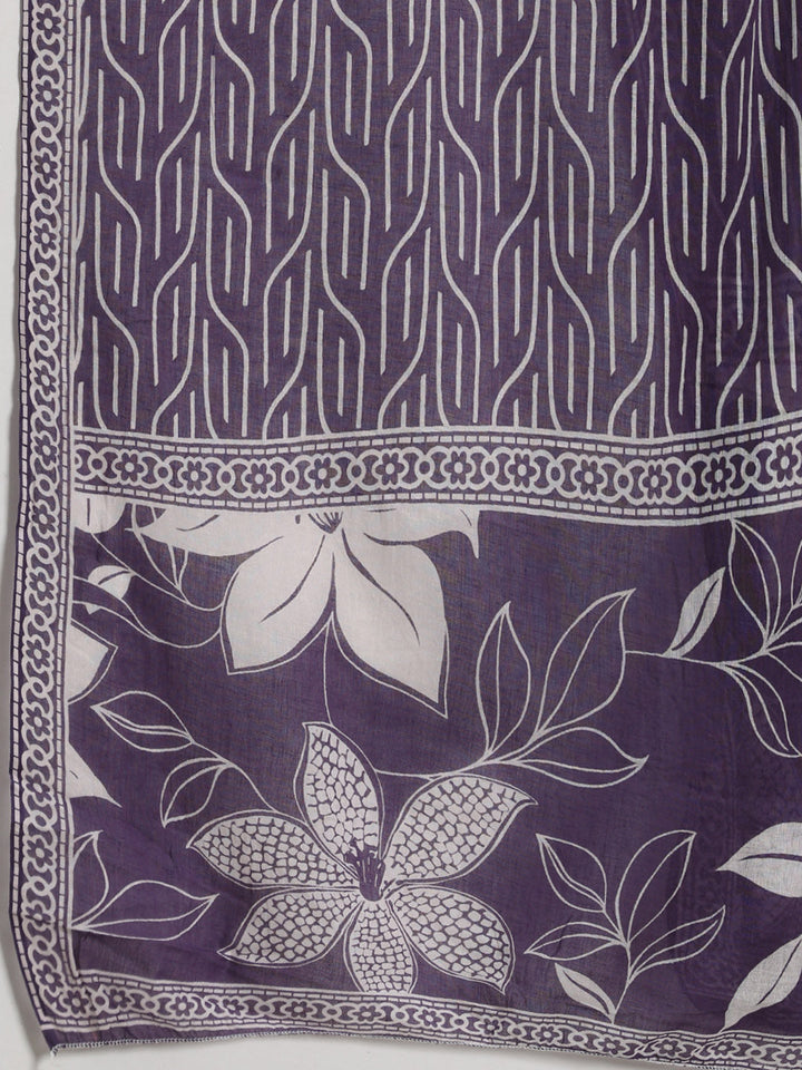 Floral Printed Cotton Blend Kurta With Pants &amp; Dupatta