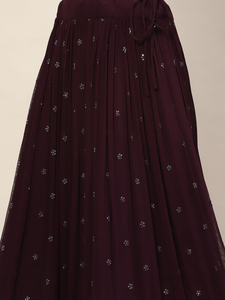 Sequin Zari Embroidered Georgette Choli With Lehenga &amp; Dupatta