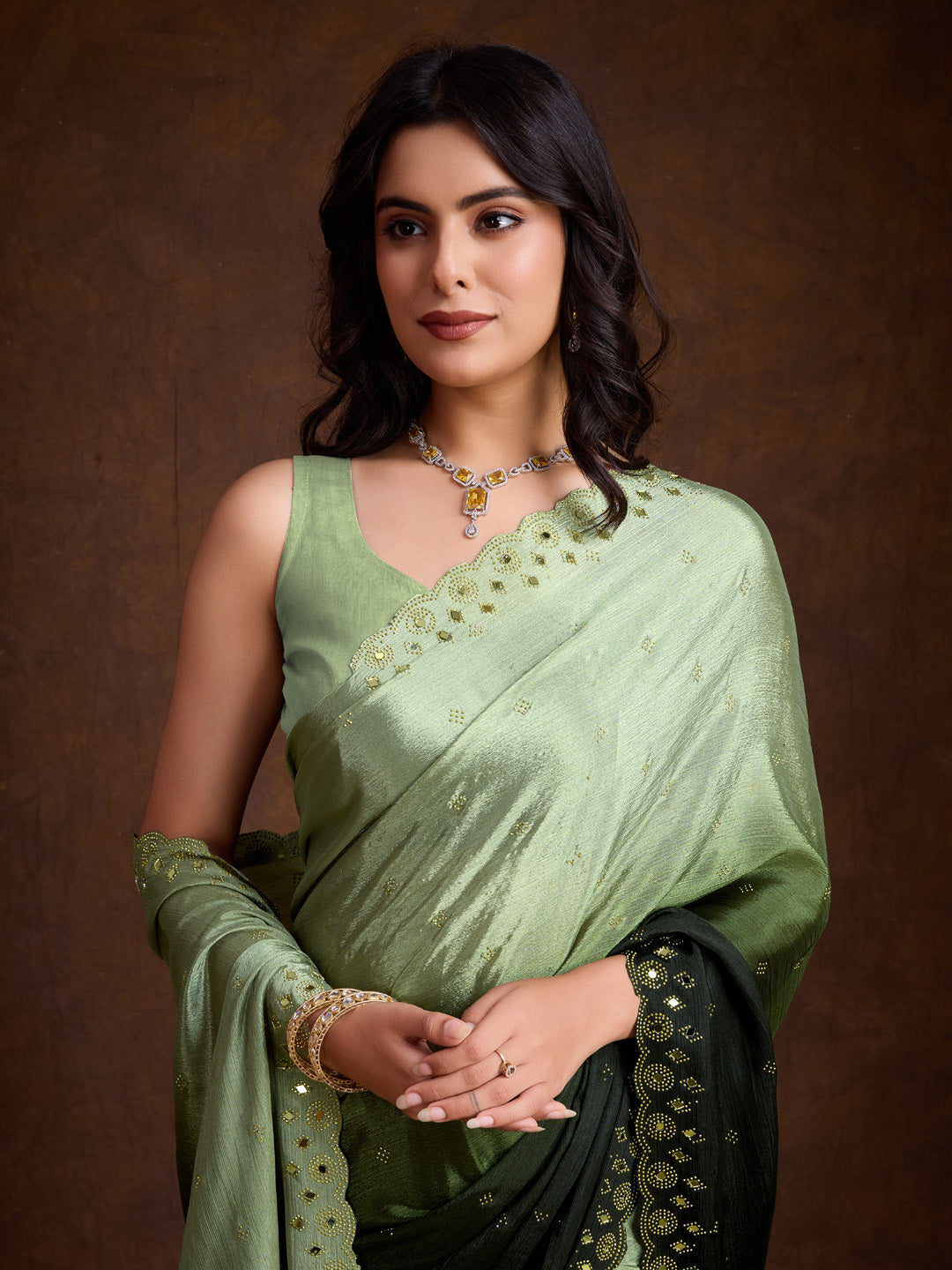 Embroidered Chinon Saree